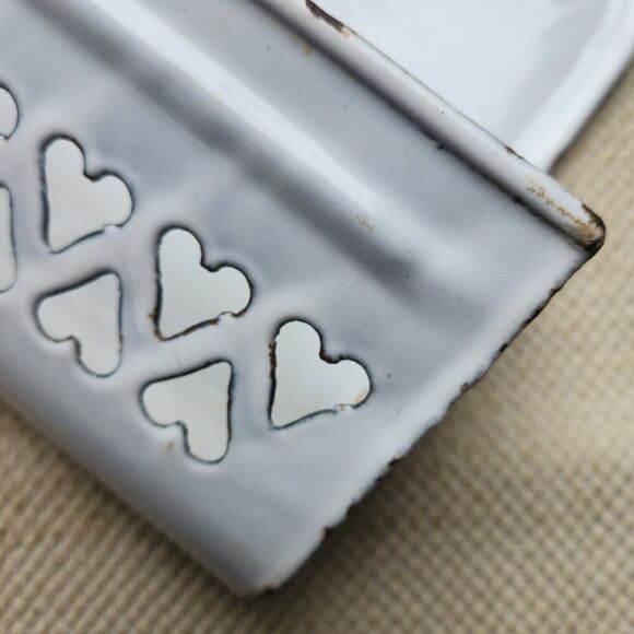 Antique French Enamelware Onion Oignons Bin Wall Container Black White Vintage - Picture 4 of 10